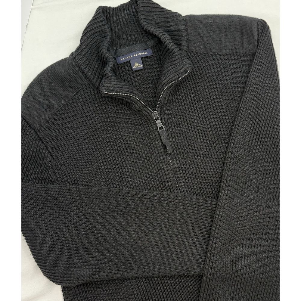 Banana Republic‎ Black Full Zip Linen/Cotton Ribbed Sweater Cardigan Mens SZ XL